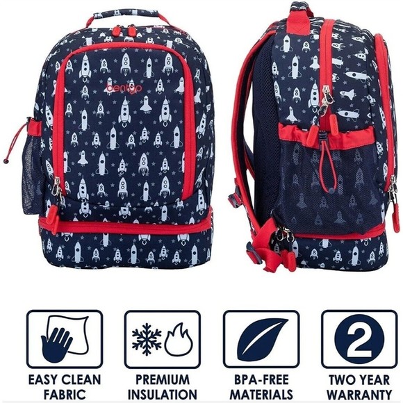 Bentgo Kids Prints 2-in-1 Backpack Lunch Bag Insulated Space Rockets School - Picture 2 of 14